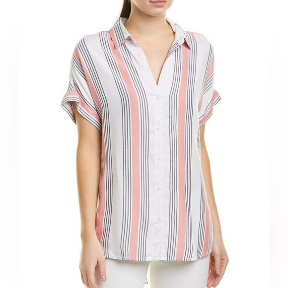 beachlunchlounge Tops - BeachLunchLounge small Striped Button-Up Blouse - Pink and White